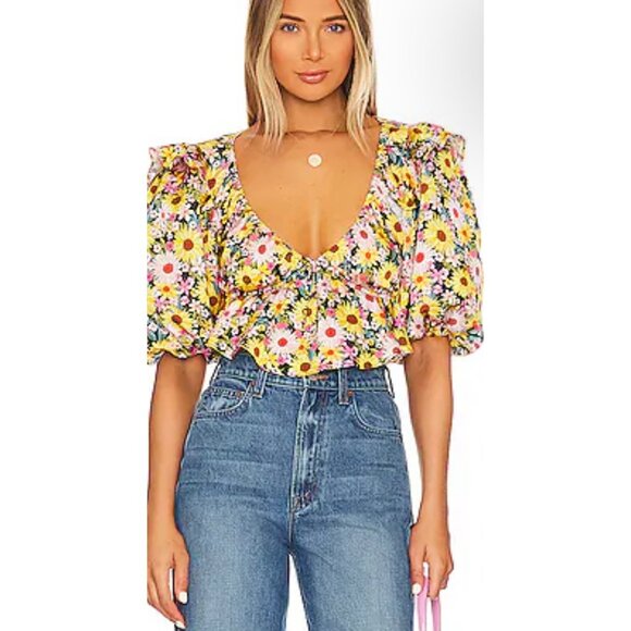 For Love & Lemons Glenn Crop Top in Yellow NWT Small - Picture 1 of 11